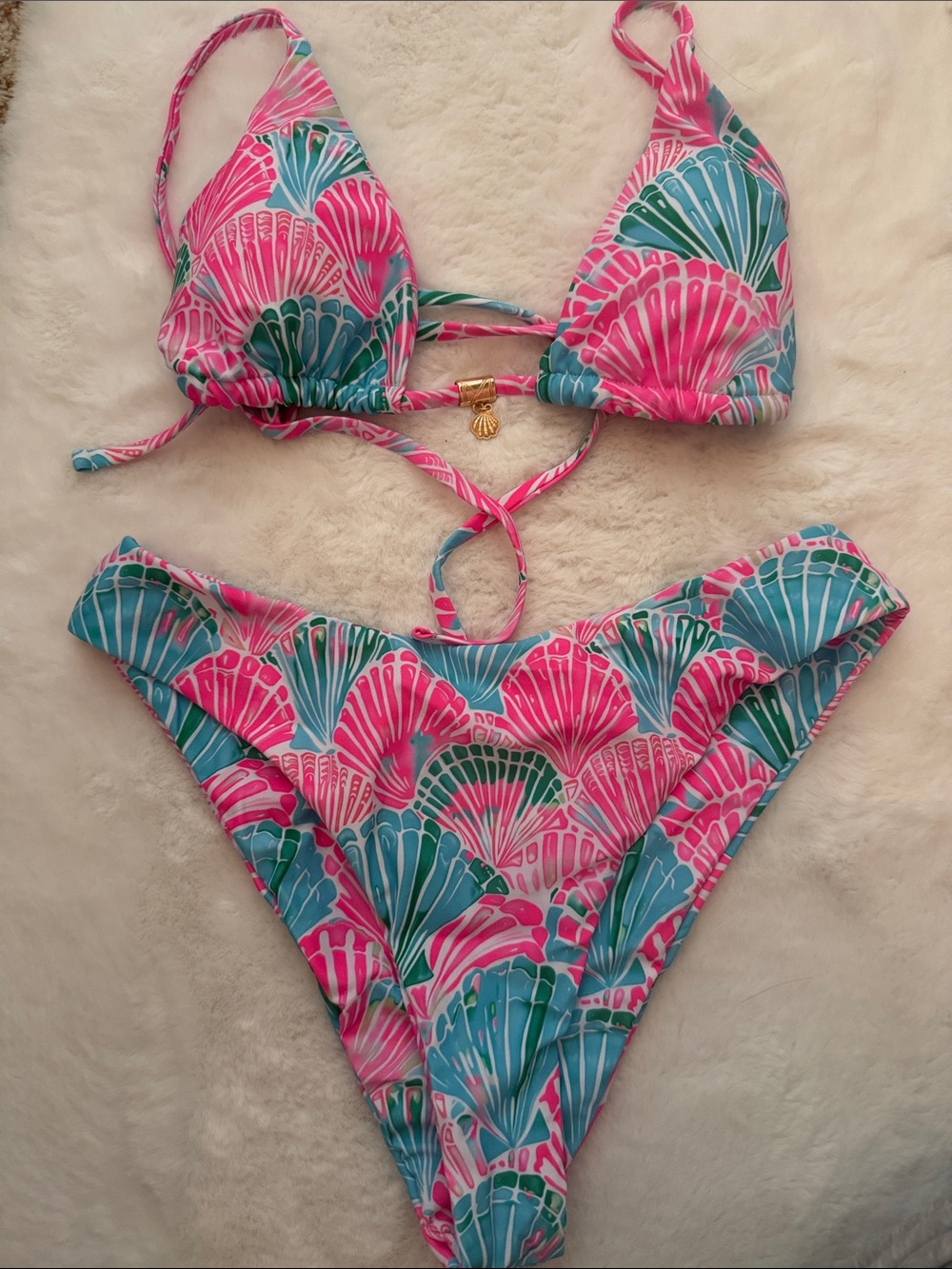 Pink & Teal Shell Print Bikini Set